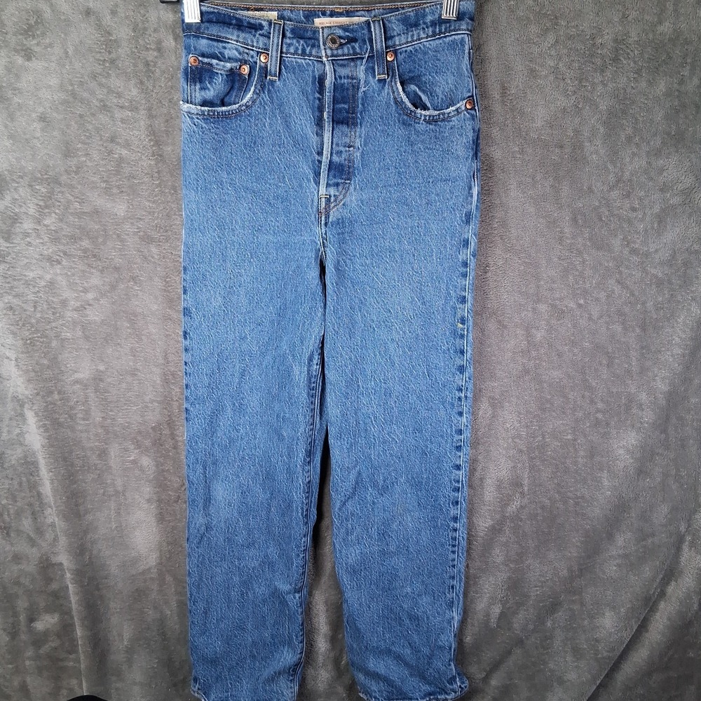 Premium Levis Ribcage Straight Ankle Jeans Women's Size 25x29 Blue Button Fly - Picture 1 of 7